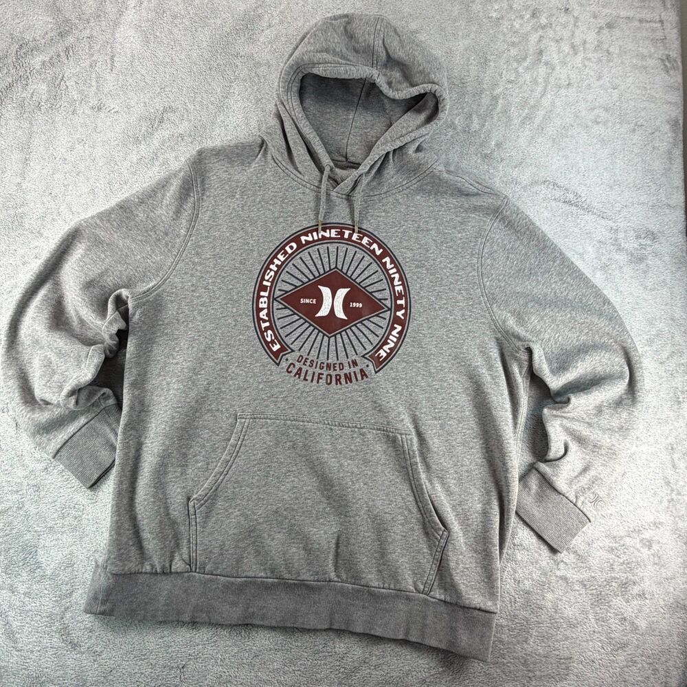 Hurley Hoodie Mens XL Gray Pullover California Logo Graphic Sweatshirt